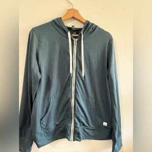 Vuori Men's Zip-Up Hoodie in Slate Blue with Contrast Drawstrings